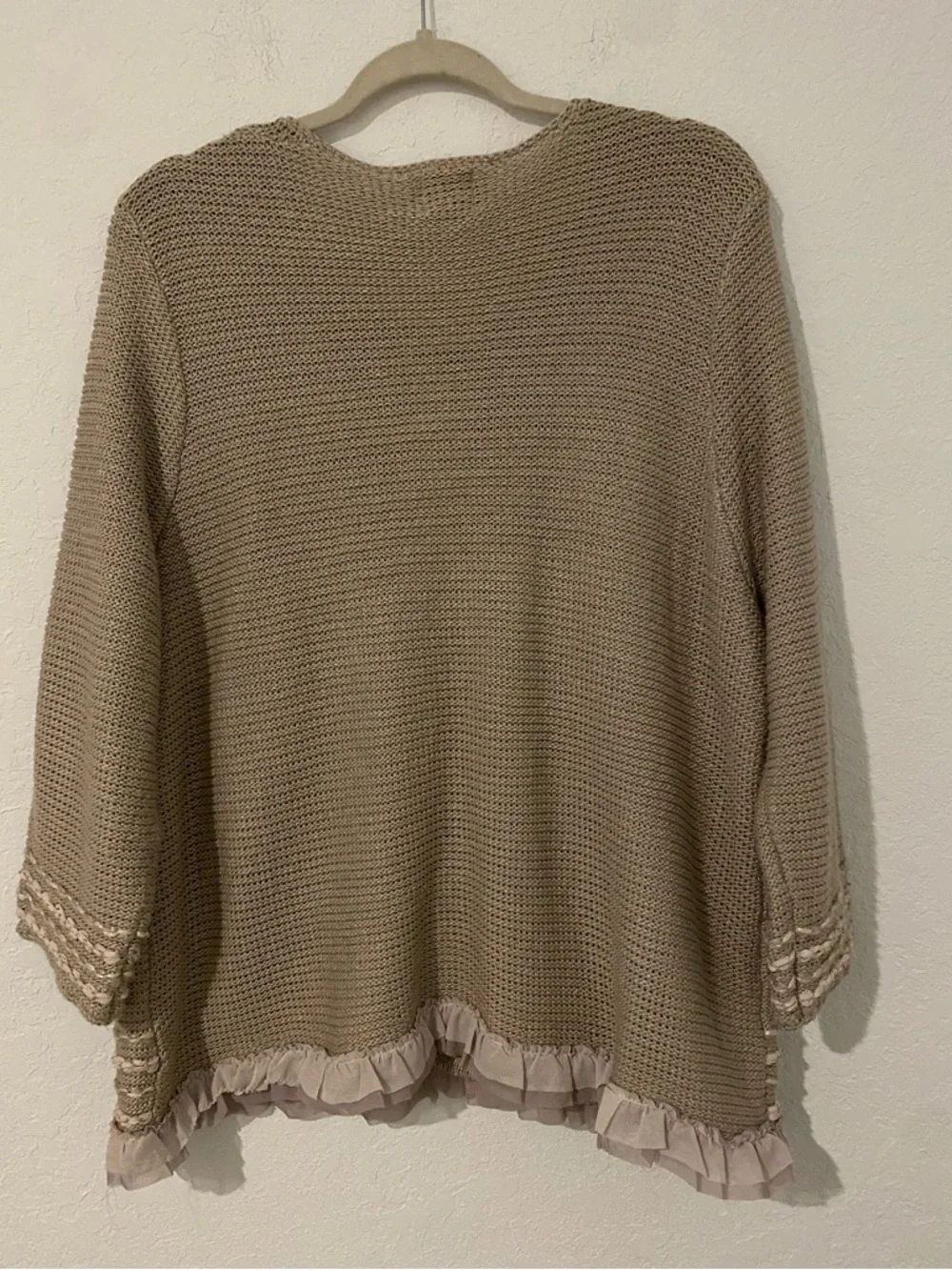 Ruby Rd. Taupe Knit Ruffle-Trim Open Cardigan - Picture 2 of 7